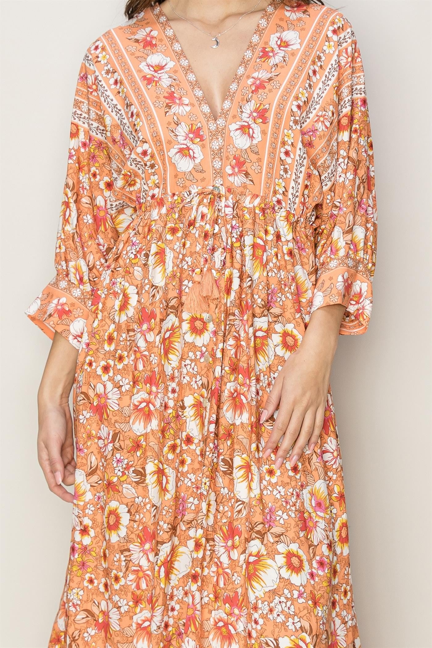 Apricot Button Front maxi Dress