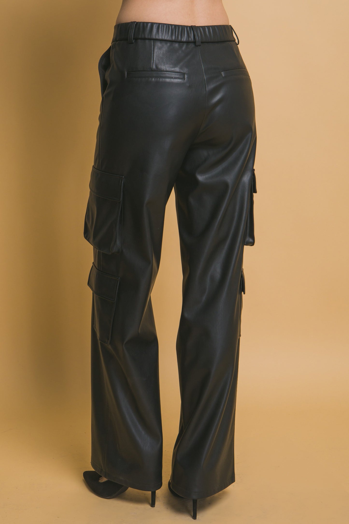 Faux Leather Relaxed Cargo Pants