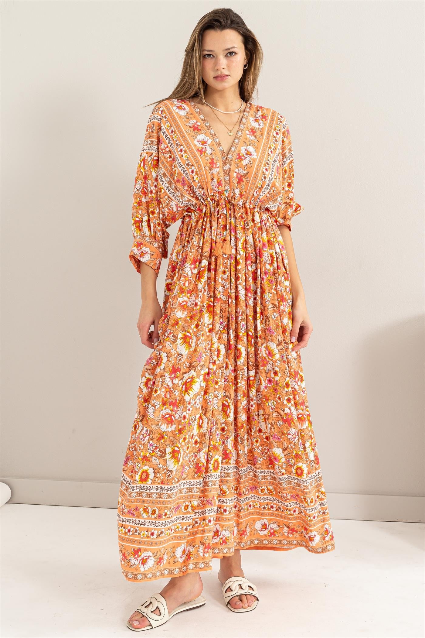 Apricot Button Front maxi Dress