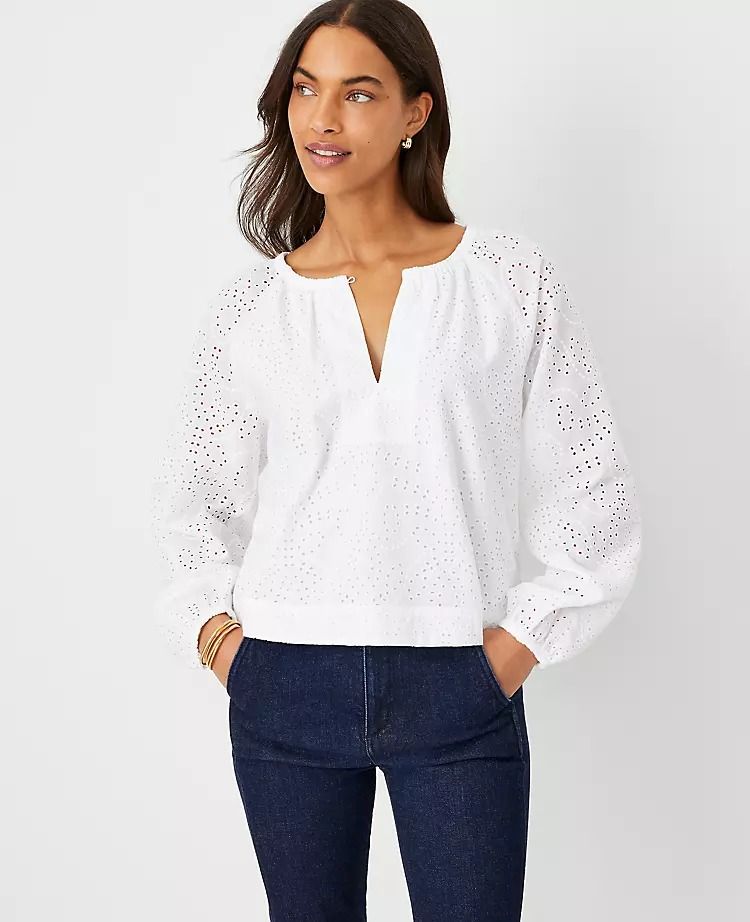 Ann Taylor white eyelet top Size large