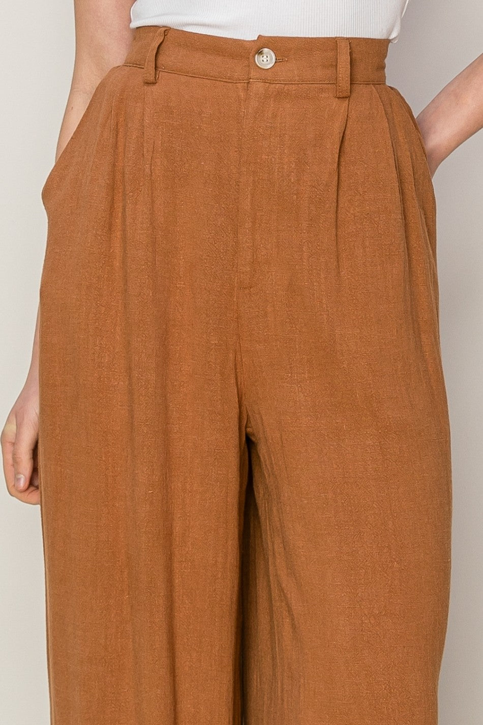 Linen Blend Pleated Wide Leg Trouser Pants