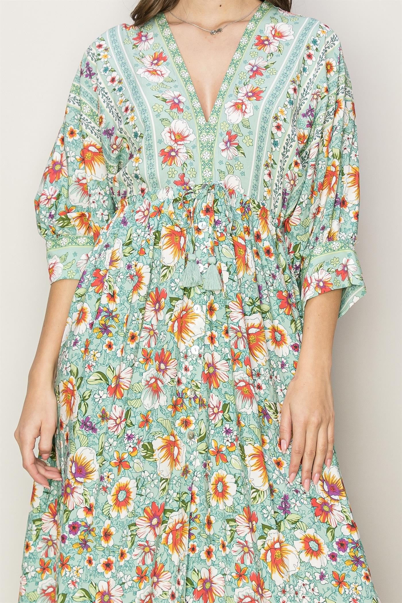 Jade Floral Button Front Maxi Dress