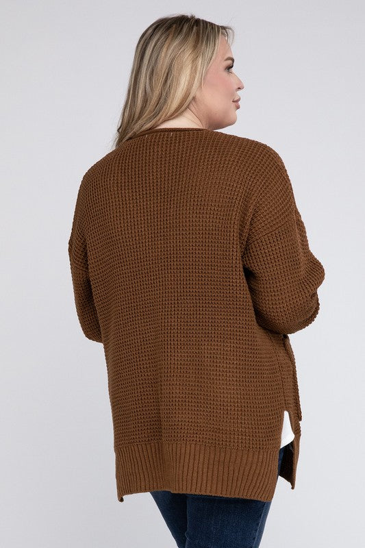 Plus Low Gauge Waffle Open Cardigan Sweater