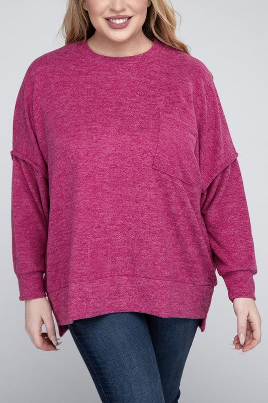 Plus Brushed Melange Drop Shoulder Sweater