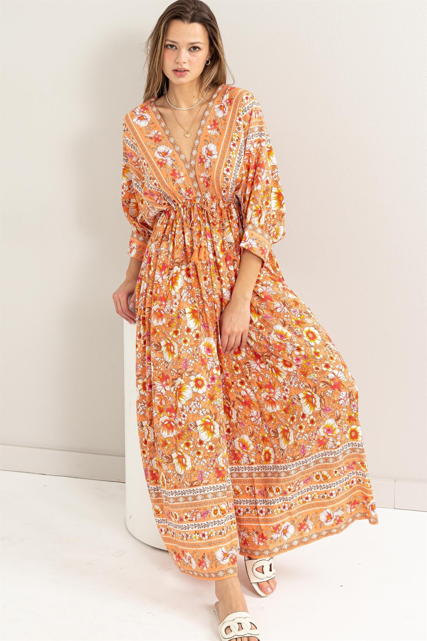 Apricot Button Front maxi Dress